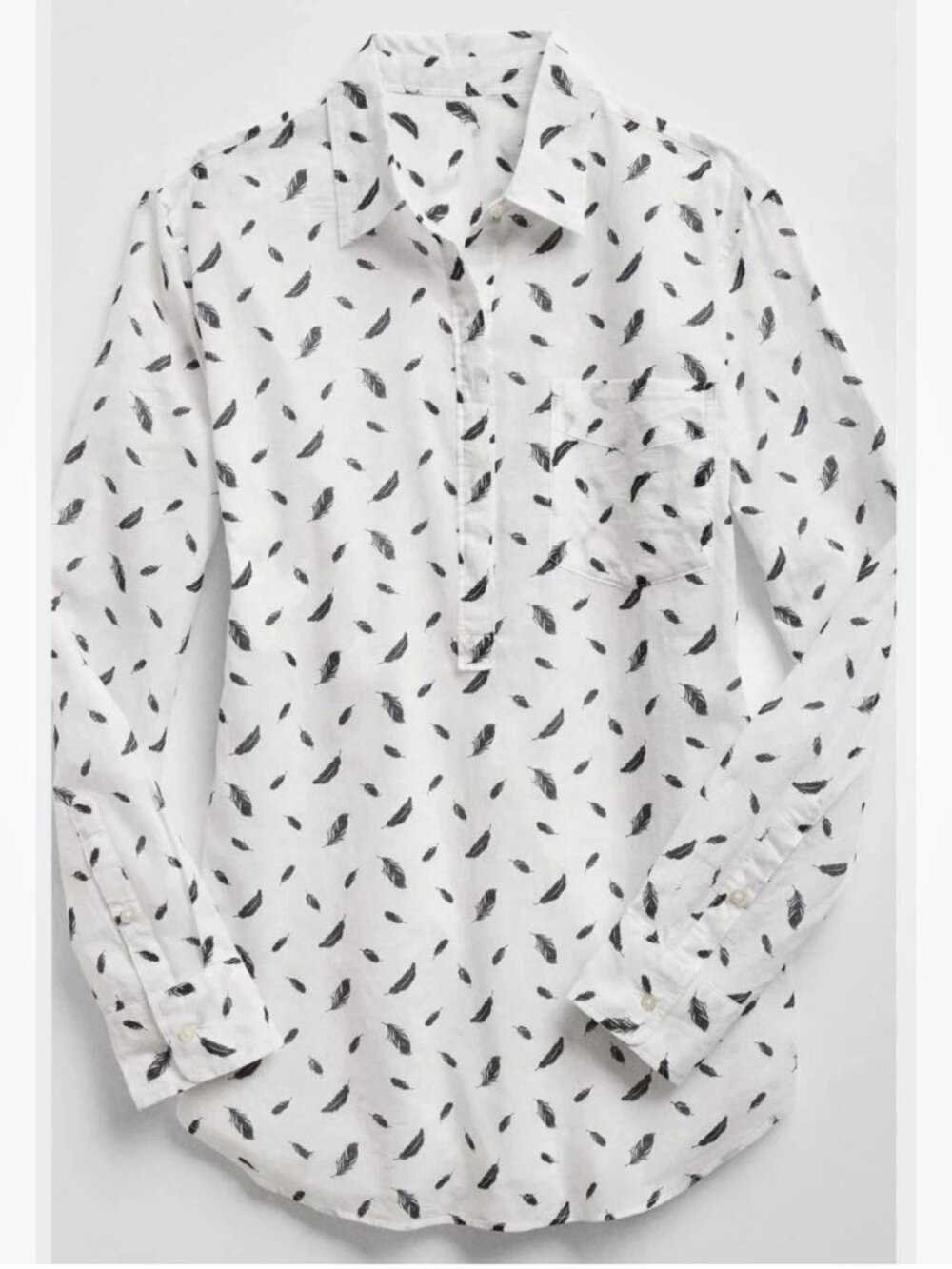 NEW GAP Boyfriend Fit Shirt Feather Print Long Sleeve Button Down Top MEDIUM
